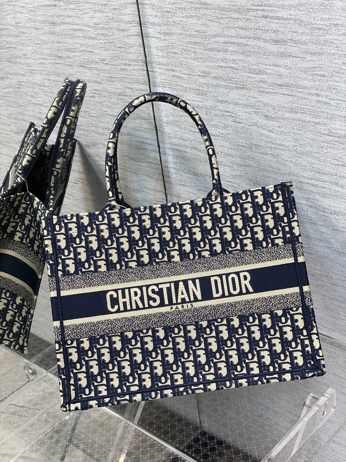 Christian Dior Book Tote - Blue Dior Oblique Embroidery - Luxury Canvas Handbag