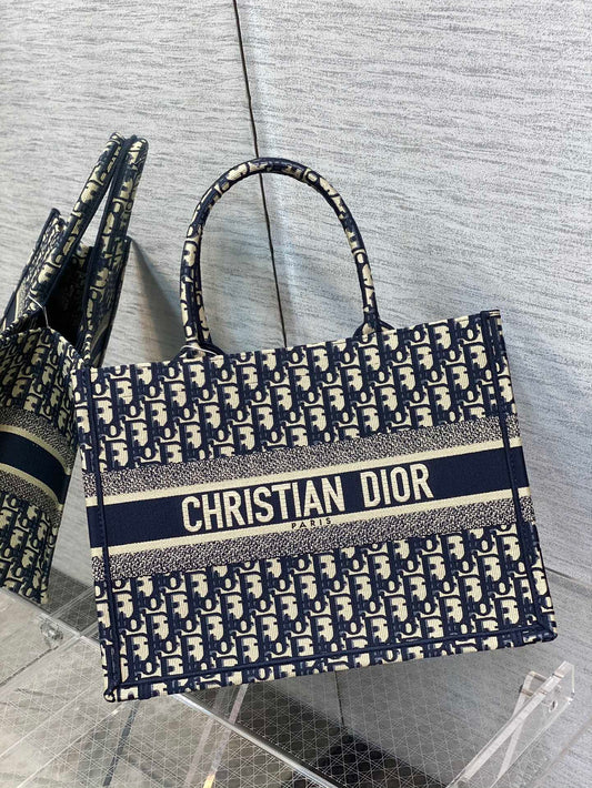 Christian Dior Book Tote - Blue Dior Oblique Embroidery - Luxury Canvas Handbag