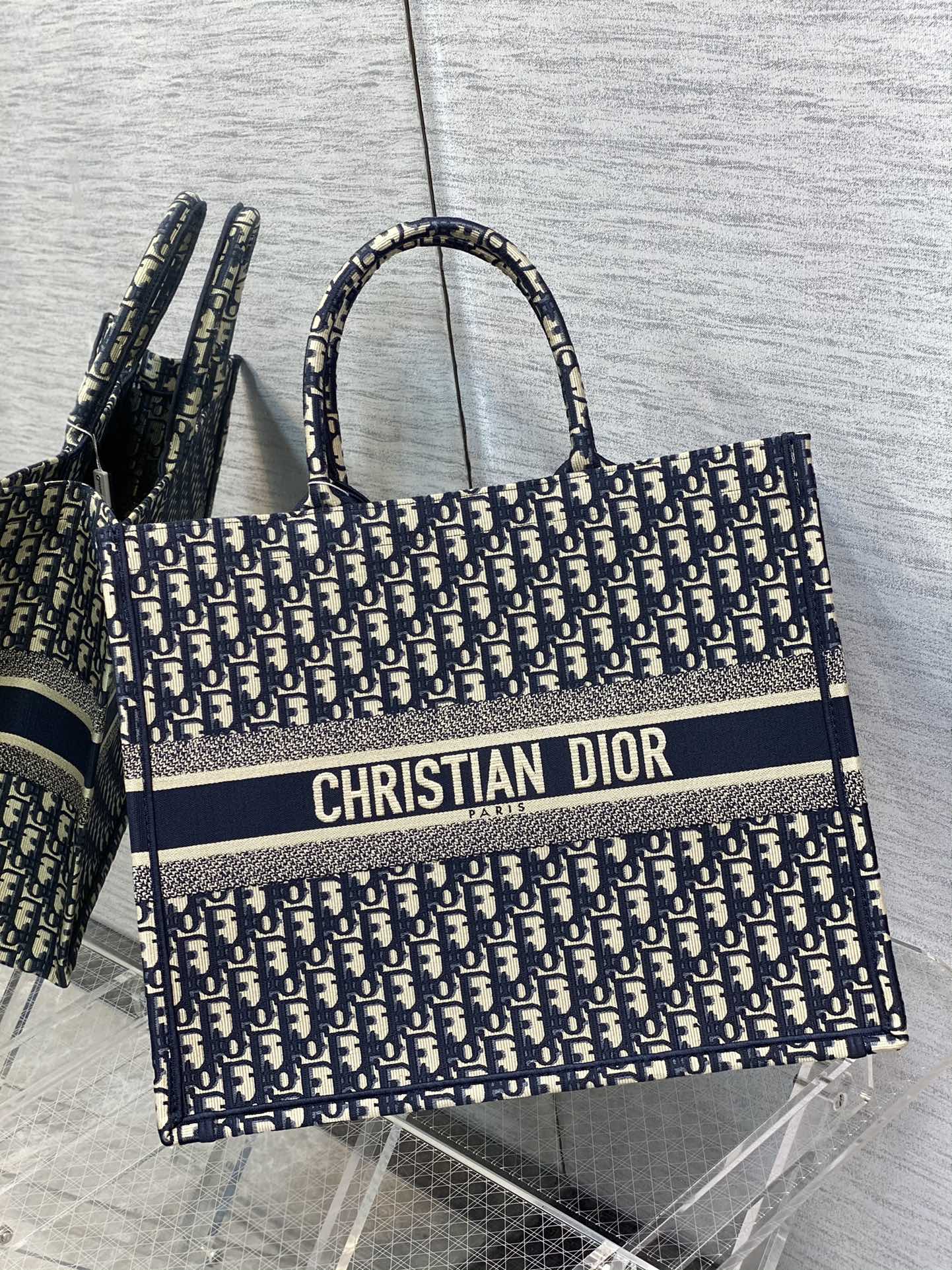 Christian Dior Large Book Tote Blue Dior Oblique Embroidery