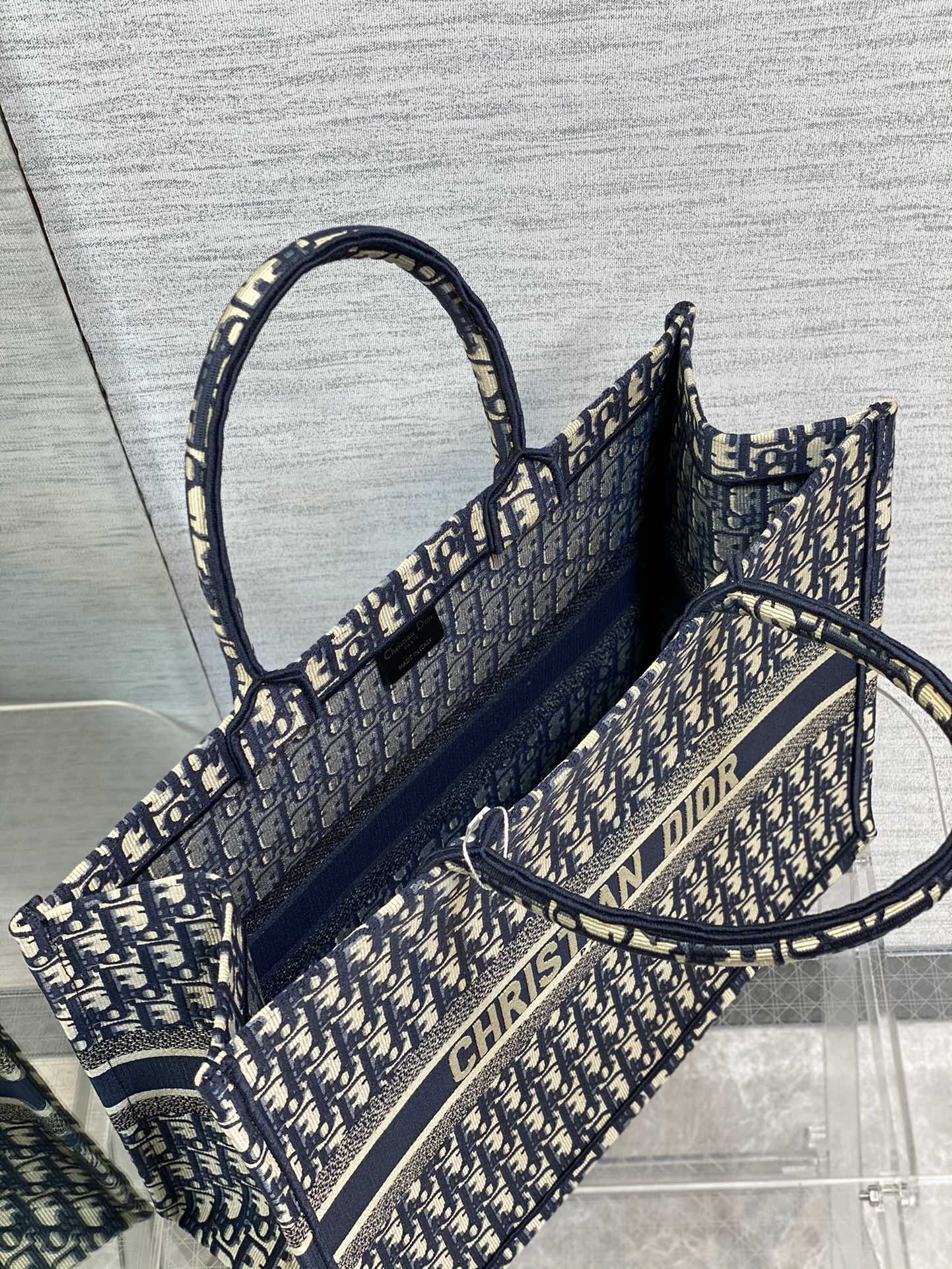 Christian Dior Large Book Tote Blue Dior Oblique Embroidery