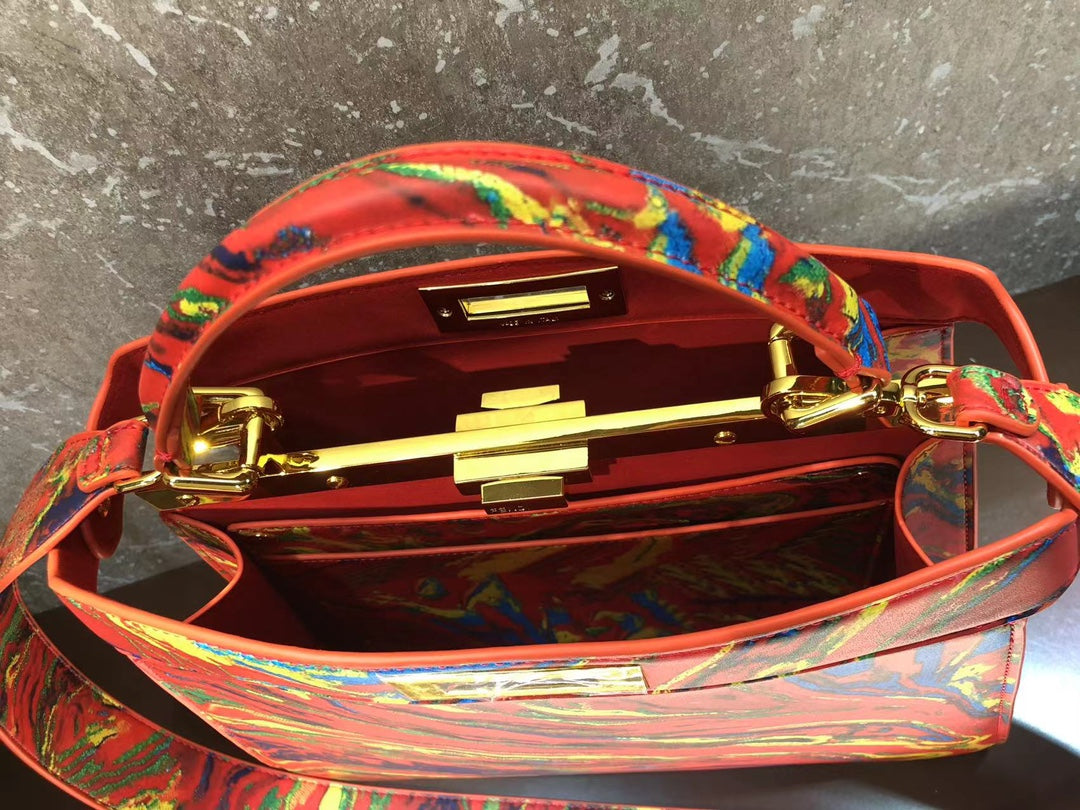 Abstract Multi-Color Marble Print Leather Top Handle Bag - Iconic Designer Style Handbag