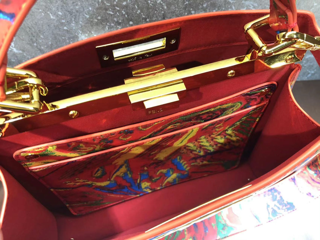 Abstract Multi-Color Marble Print Leather Top Handle Bag - Iconic Designer Style Handbag