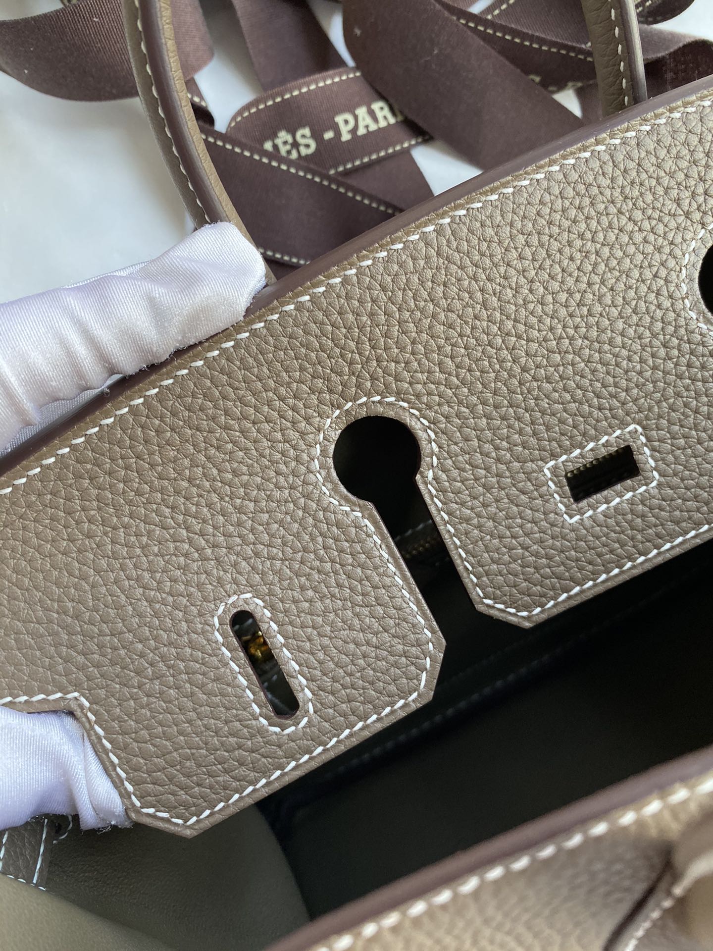 Classic Luxury Taupe Leather Handbag with Gold Hardware - Top Handle Tote Bag