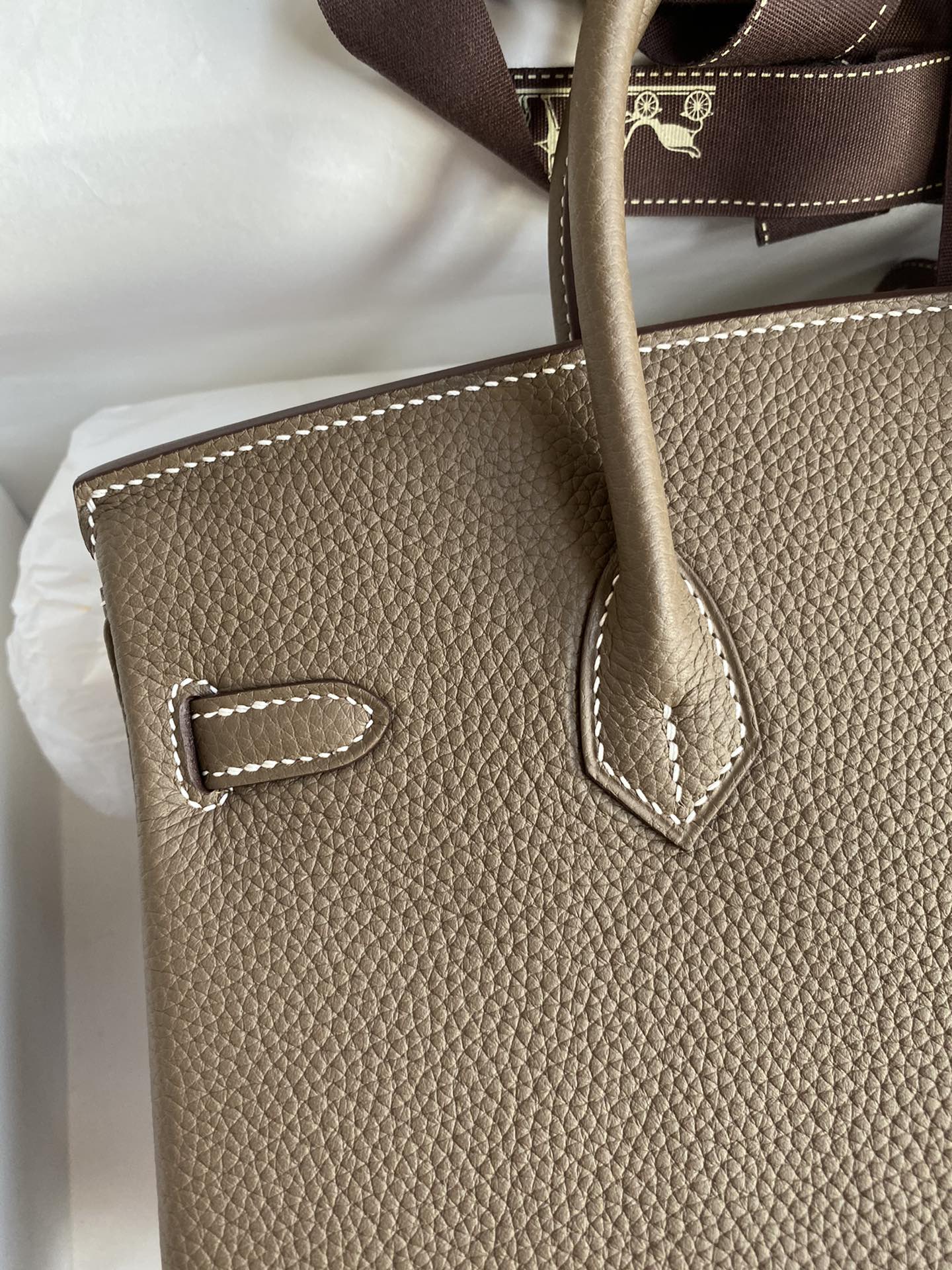 Classic Luxury Taupe Leather Handbag with Gold Hardware - Top Handle Tote Bag