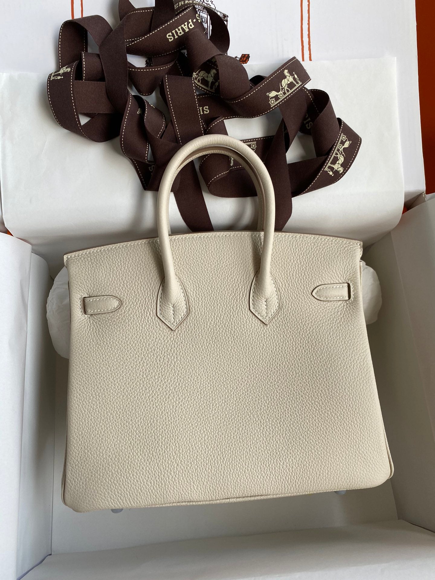 Hermès Birkin 25 Handbag in Cream Leather with Palladium Hardware