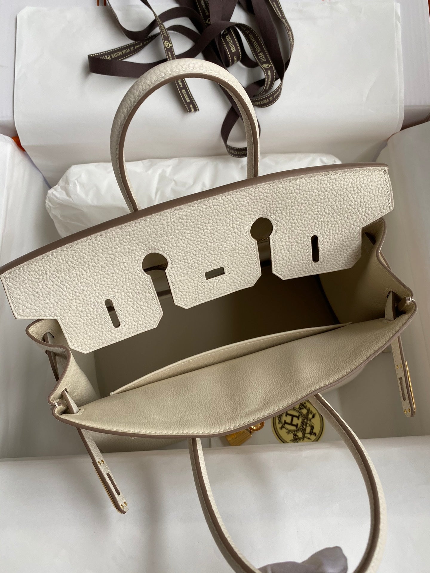 Luxury Cream Leather Handbag with Gold-Tone Hardware - Classic Top Handle Design