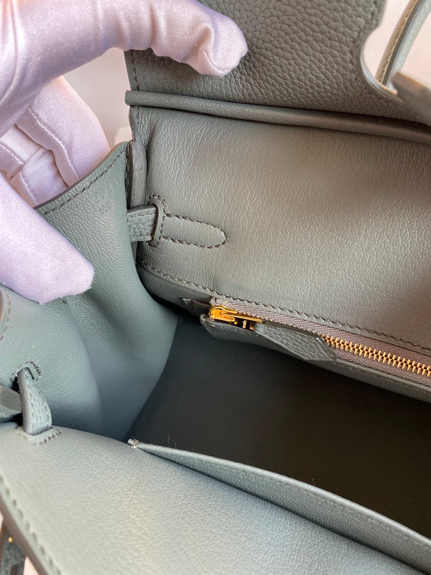 Hermès Birkin Style Sage Green Leather Handbag with Gold-Tone Hardware