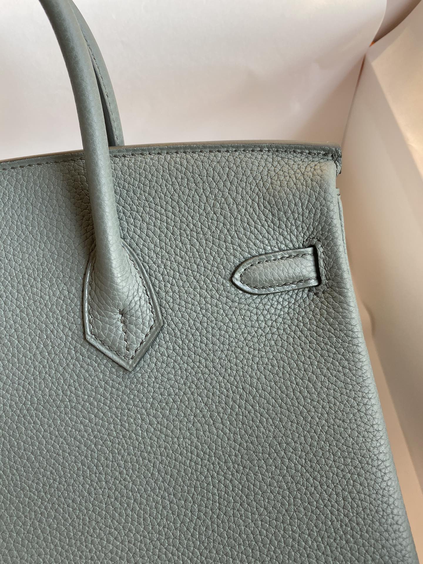 Hermès Birkin Style Sage Green Leather Handbag with Gold-Tone Hardware