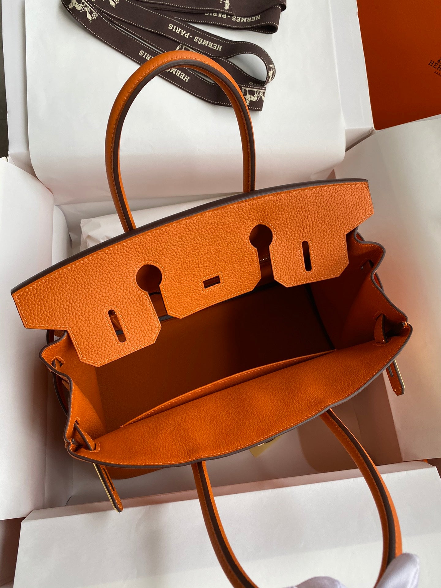 Hermès Birkin Handbag Orange Leather with Gold-Tone Hardware