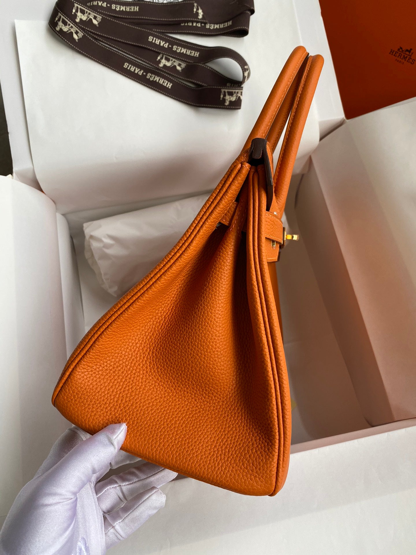 Hermès Birkin Handbag Orange Leather with Gold-Tone Hardware