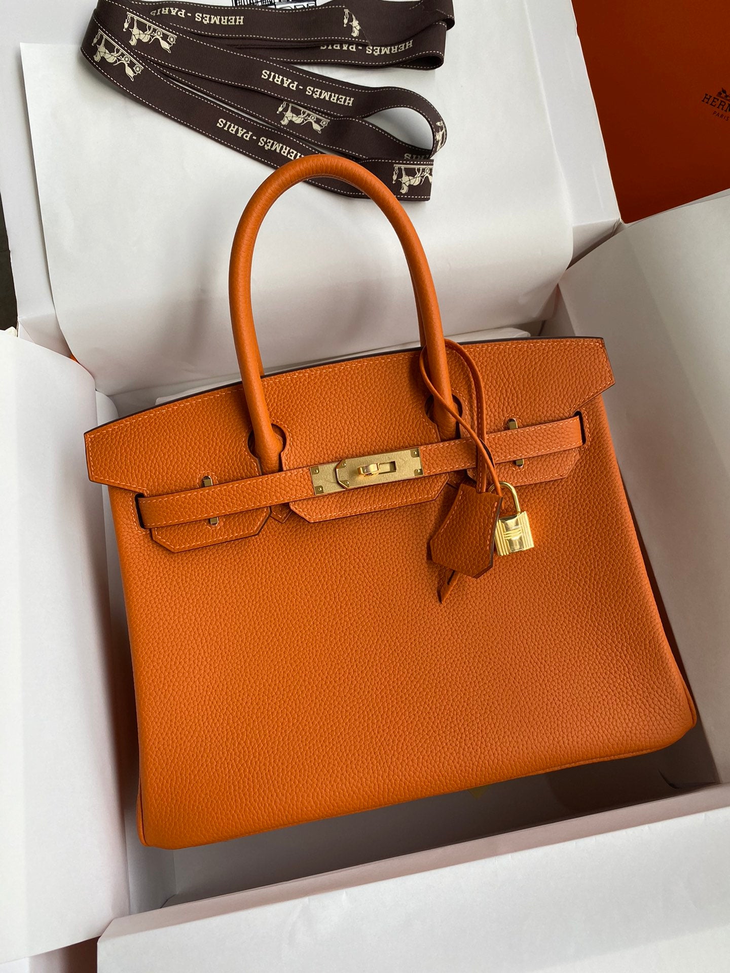 Hermès Birkin Handbag Orange Leather with Gold-Tone Hardware