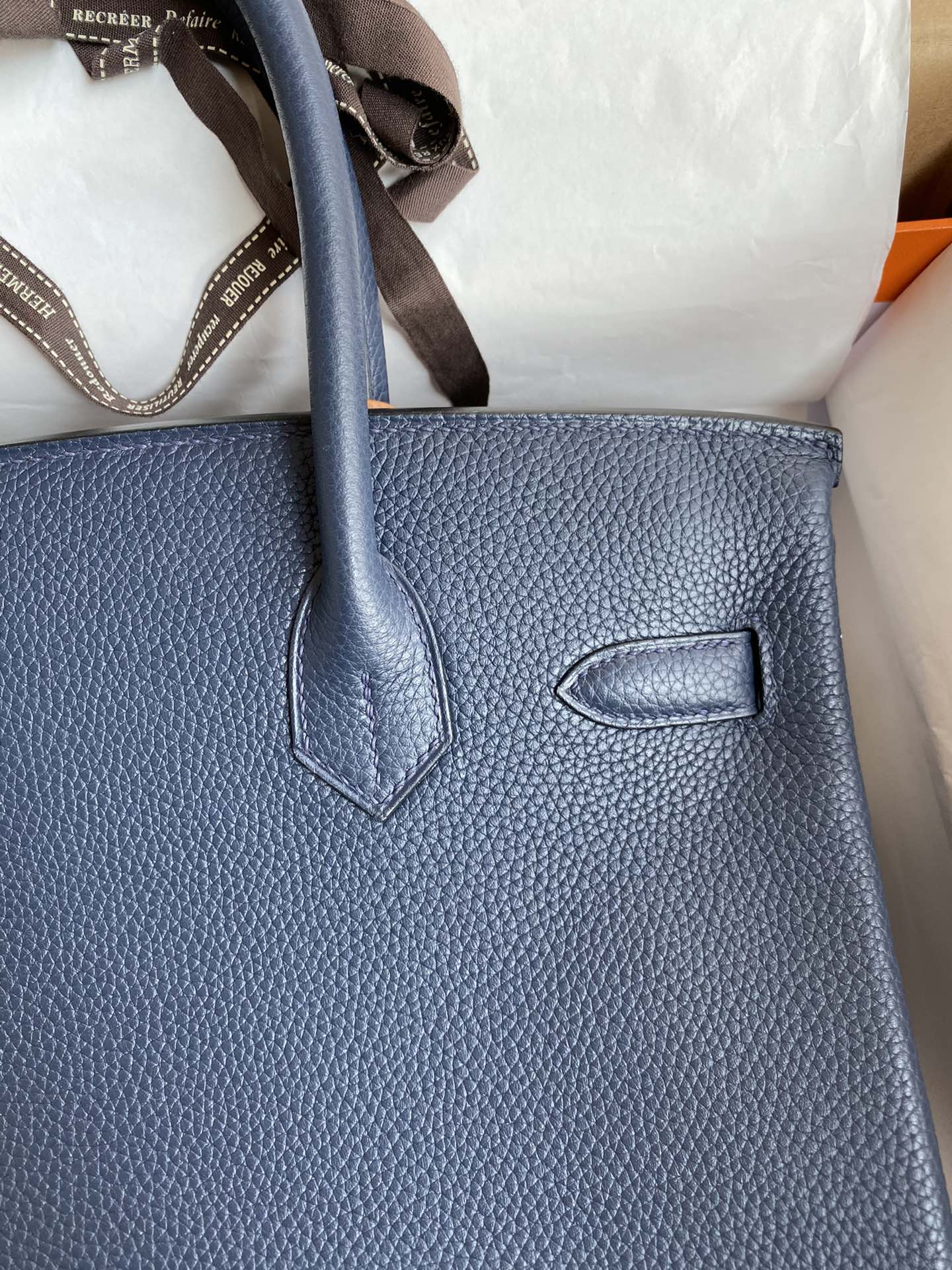 Navy Blue Leather Top-Handle Handbag with Gold Hardware and Horse Charm
