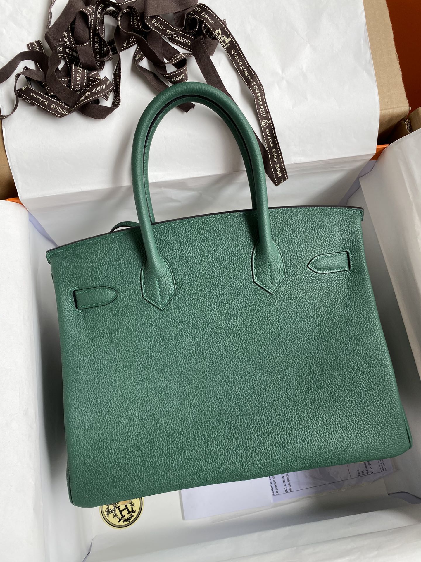 Luxury Forest Green Leather Handbag with Gold-Tone Hardware