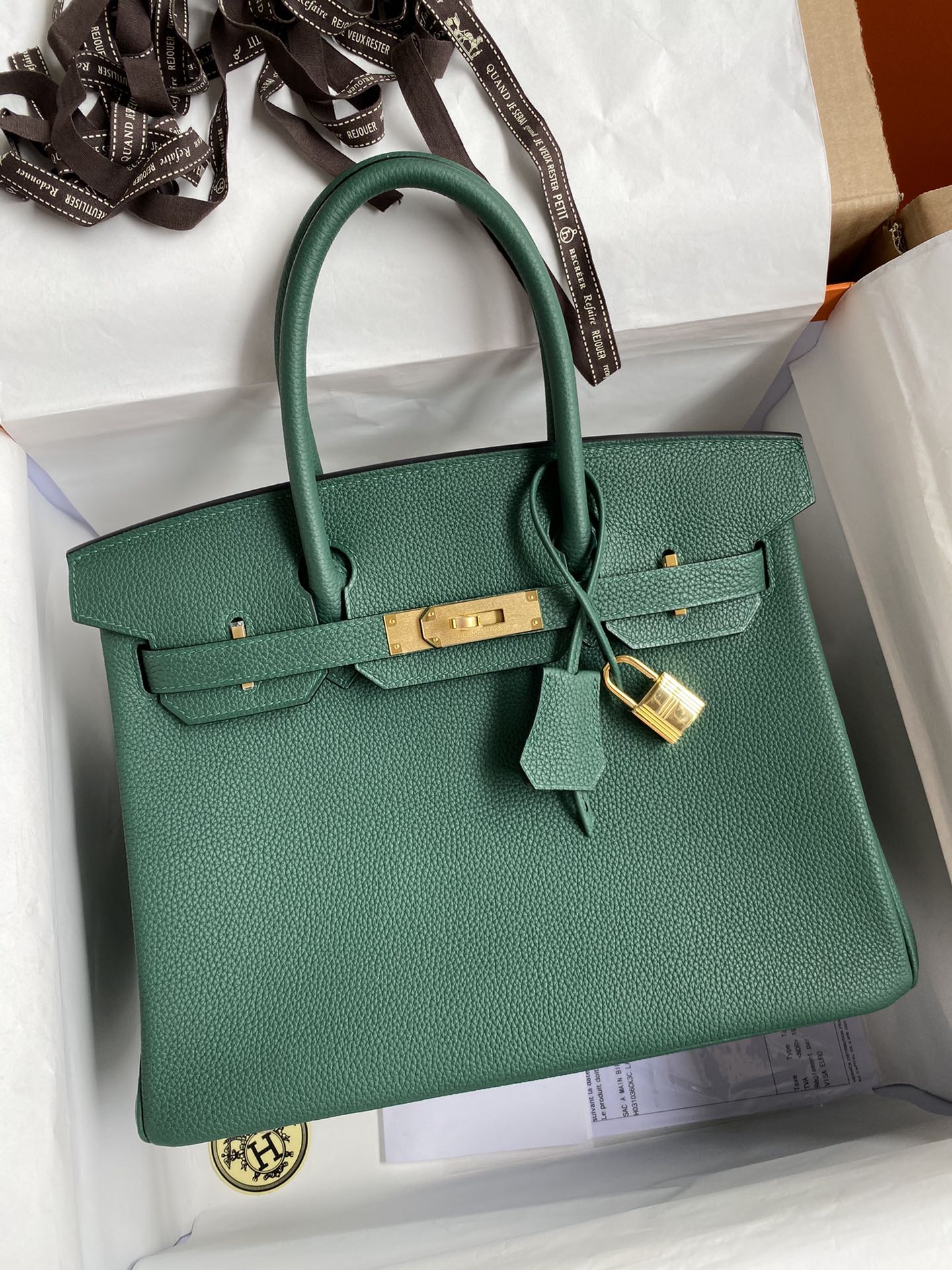 Luxury Forest Green Leather Handbag with Gold-Tone Hardware