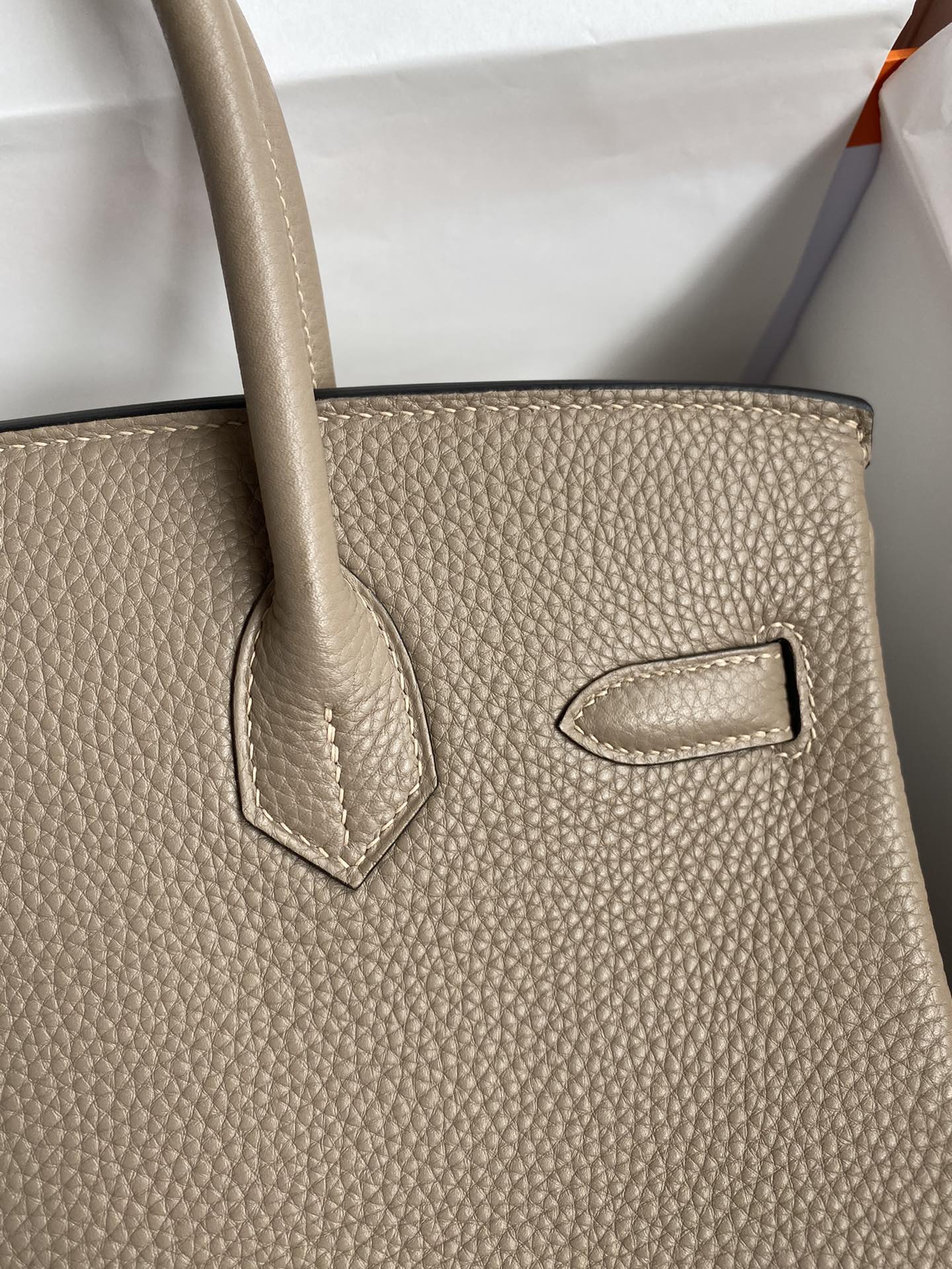 Hermes Birkin 25 Etoupe Togo Leather Handbag with Gold Hardware &amp; Rodeo Charm