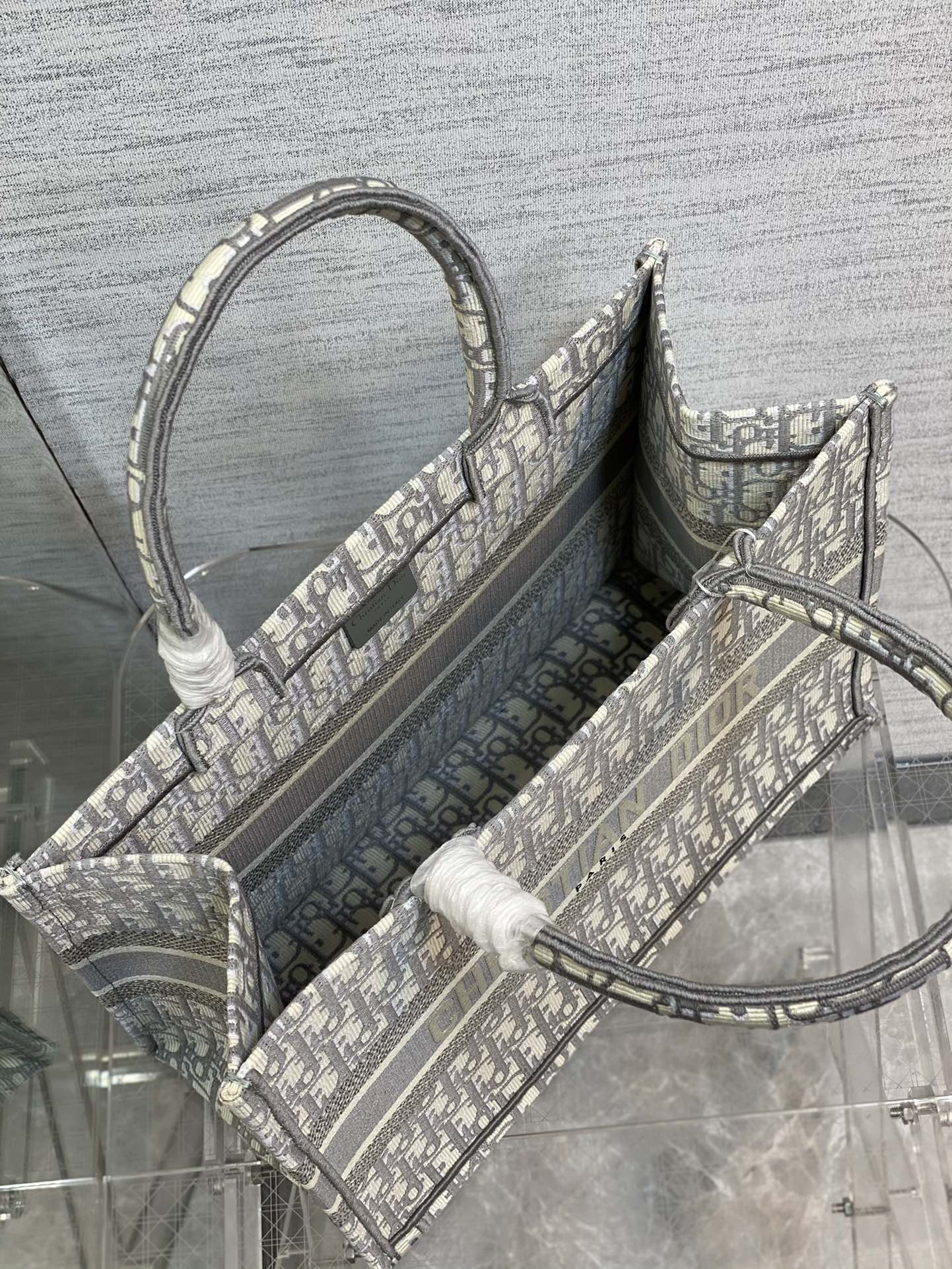 Christian Dior Gray Oblique Embroidery Book Tote Bag Large