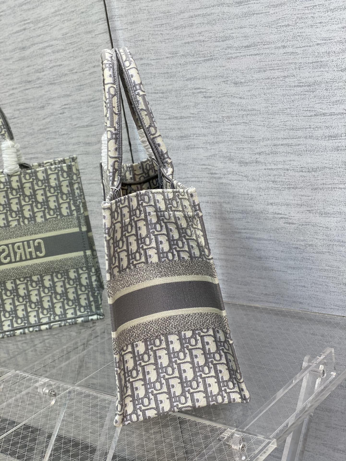 Christian Dior Gray Oblique Embroidery Book Tote Bag Large