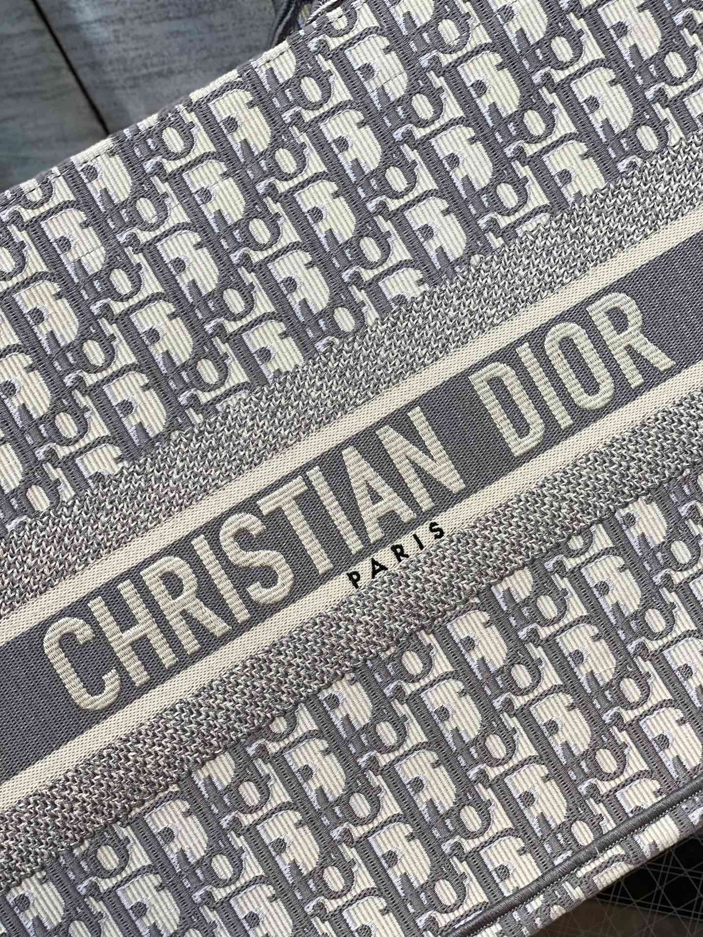 Christian Dior Gray Oblique Embroidery Book Tote Bag Large