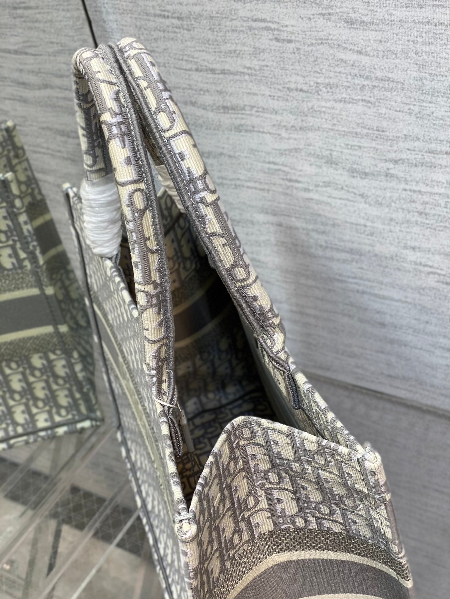 Christian Dior Grey Oblique Embroidery Book Tote Bag Large