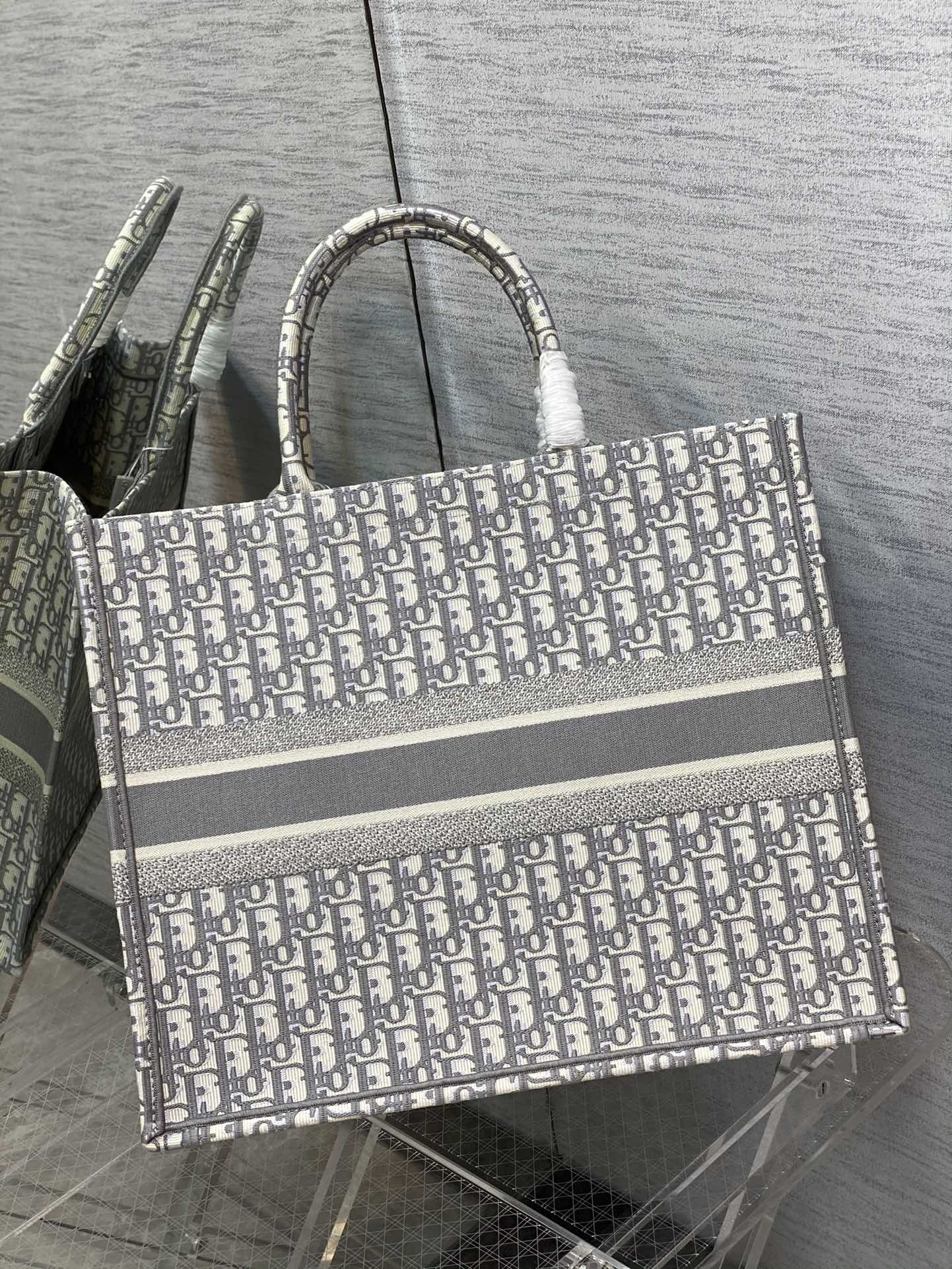 Christian Dior Gray Oblique Embroidery Book Tote Bag