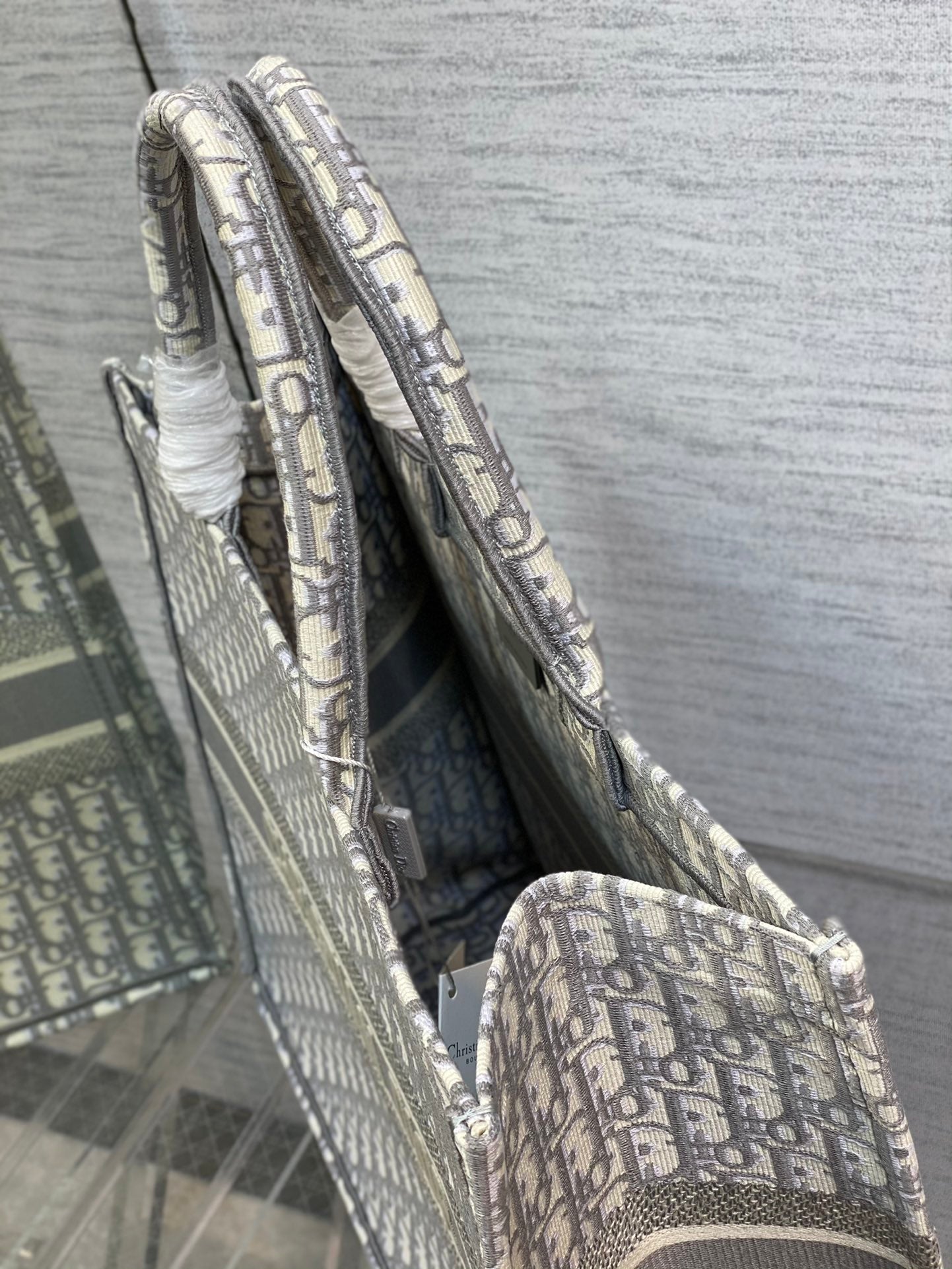 Christian Dior Large Book Tote Grey Dior Oblique Embroidery