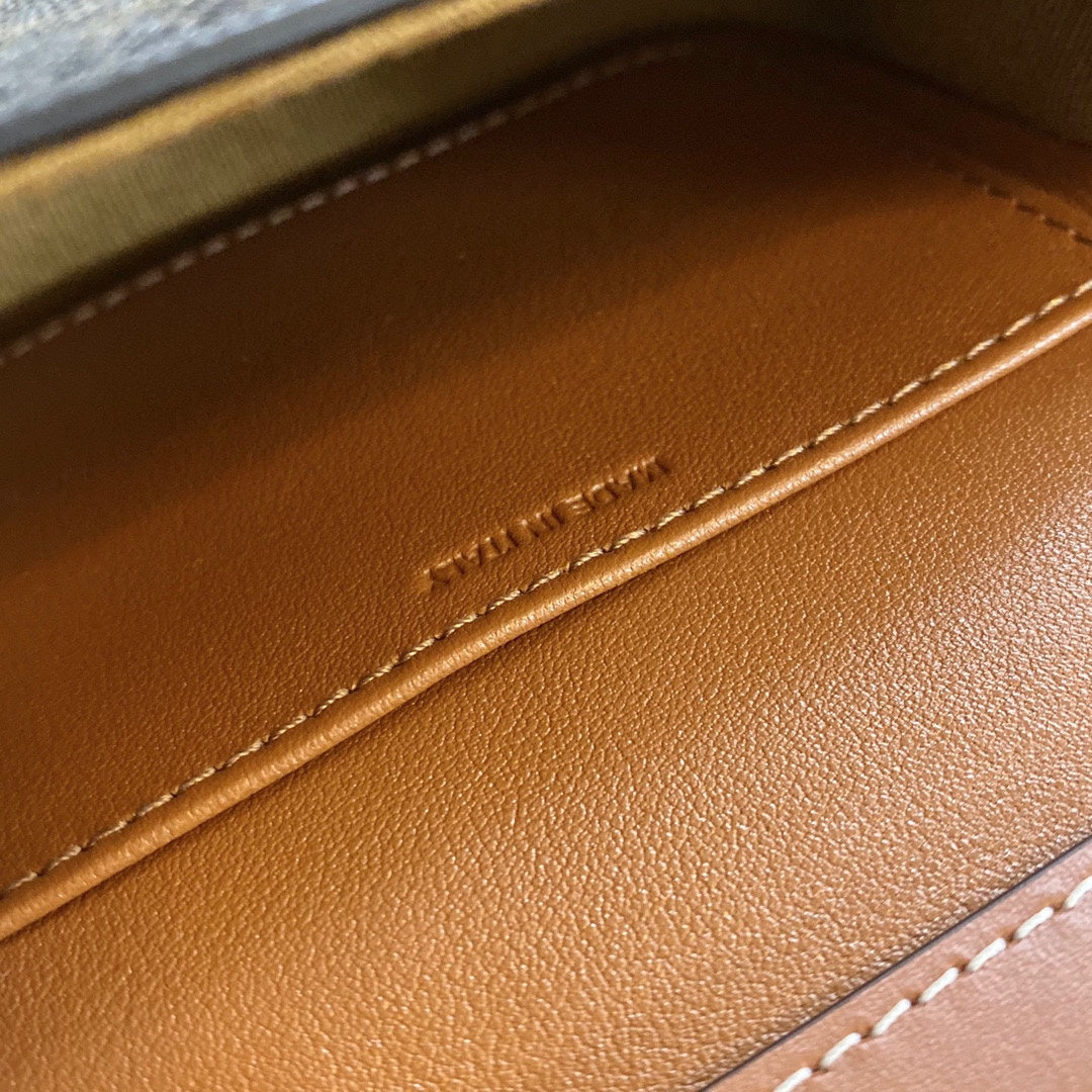 Celine Mini Triomphe Bag in Triomphe Canvas and Calfskin - Tan