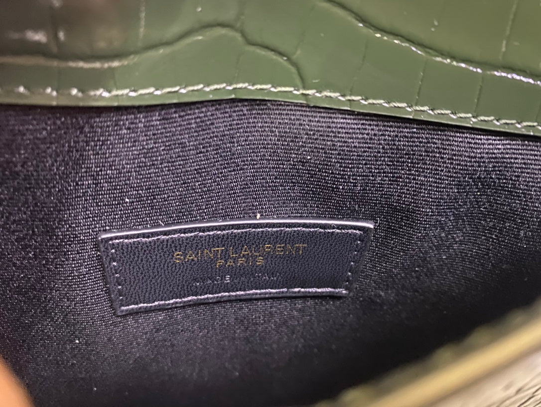 Saint Laurent Cassandre Envelope Clutch in Crocodile-Embossed Leather - Dark Green