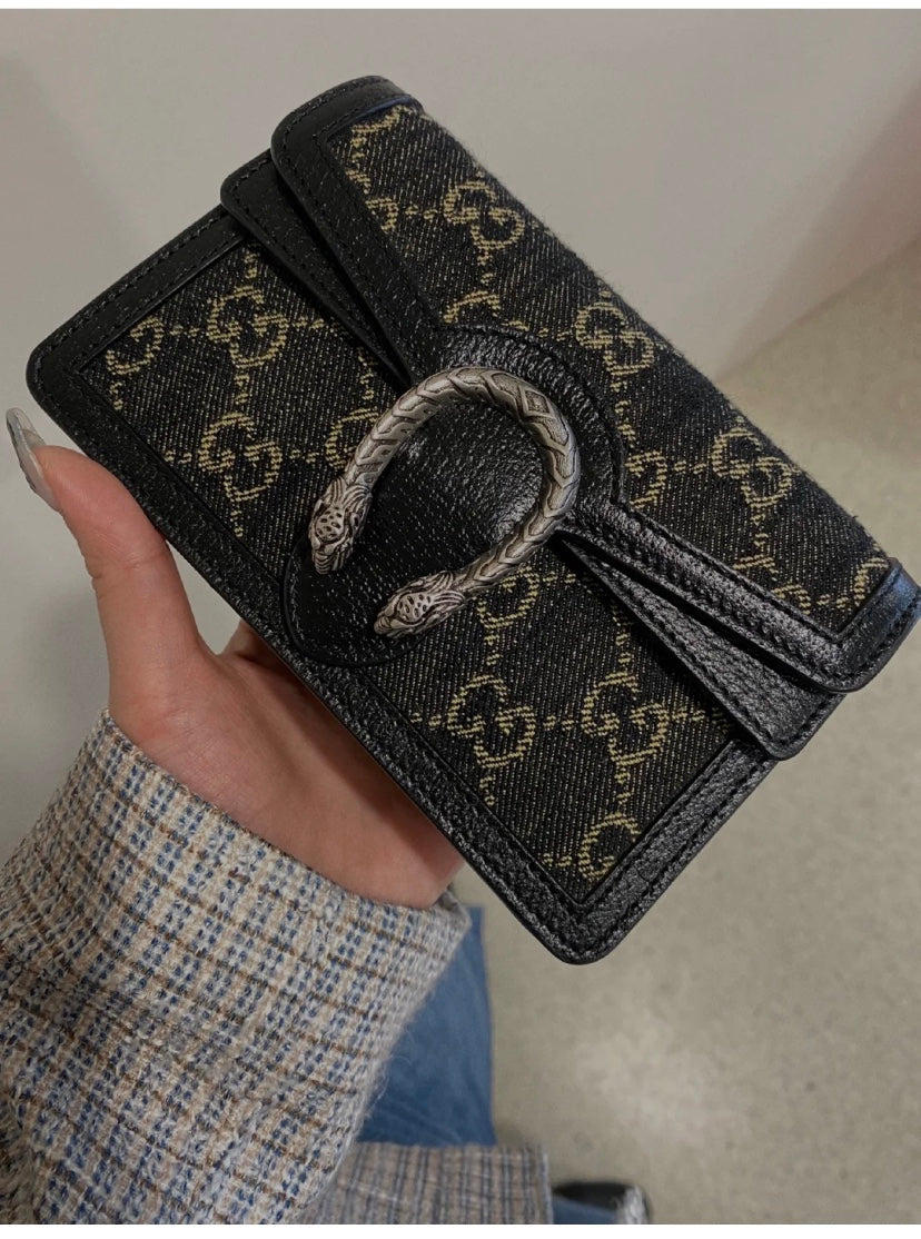 Gucci Dionysus Super Mini Bag GG Supreme Canvas Black Leather