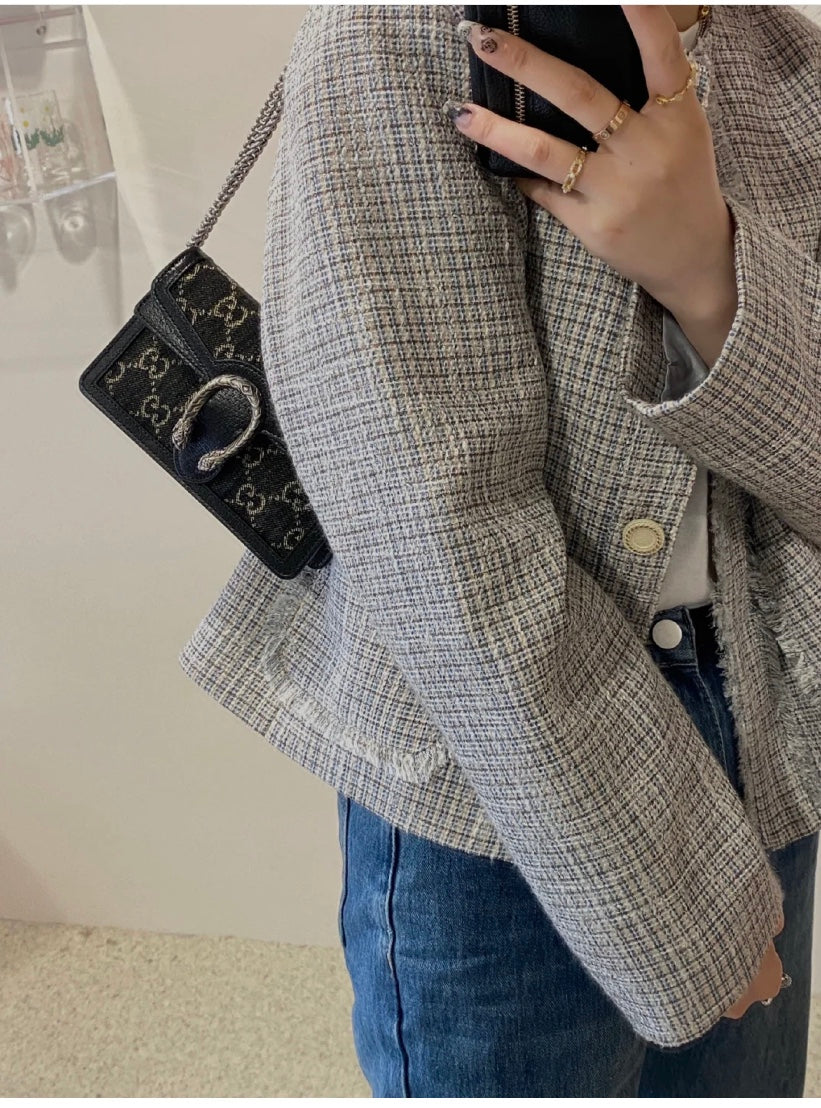 Gucci Dionysus Super Mini Bag GG Supreme Canvas Black Leather