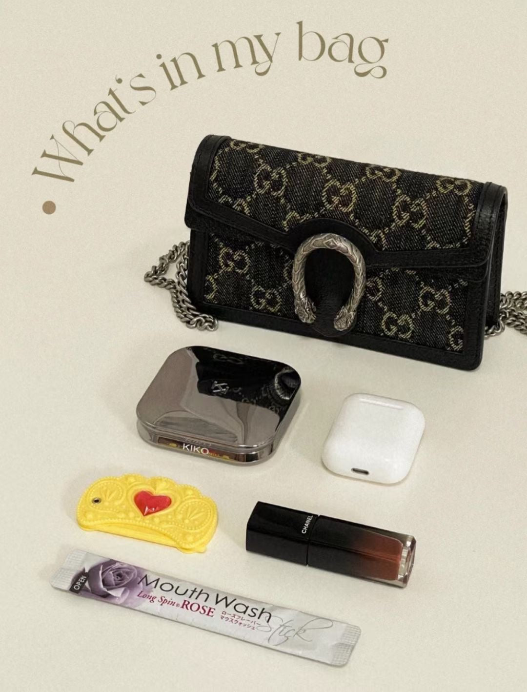 Gucci Dionysus Super Mini Bag - Black GG Monogram Canvas with Chain Strap