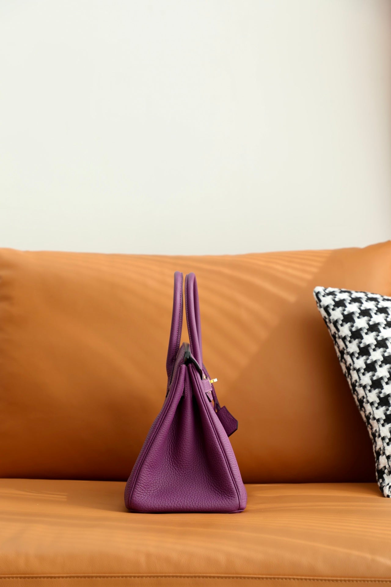 Luxury Purple Leather Handbag with Gold Hardware - Classic Designer Style
