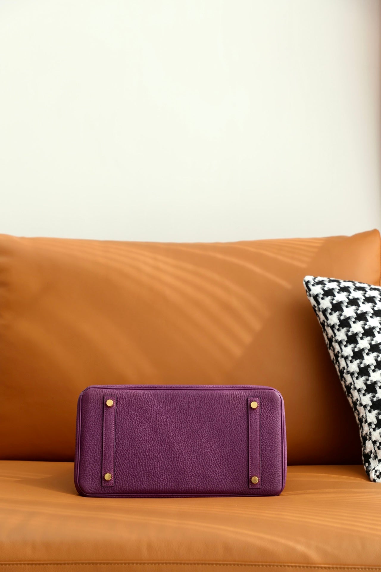 Luxury Purple Leather Handbag with Gold Hardware - Classic Designer Style