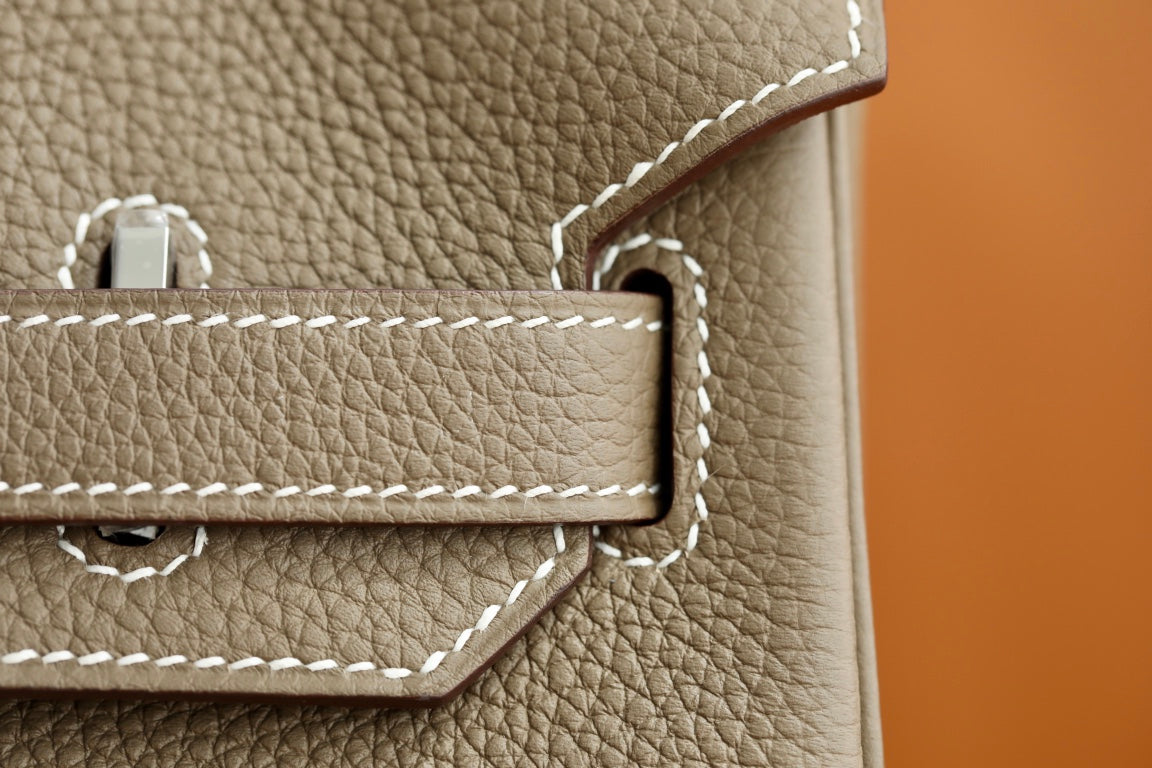 Classic Taupe Leather Top Handle Handbag with Silver Hardware - Luxury Designer Style Tote