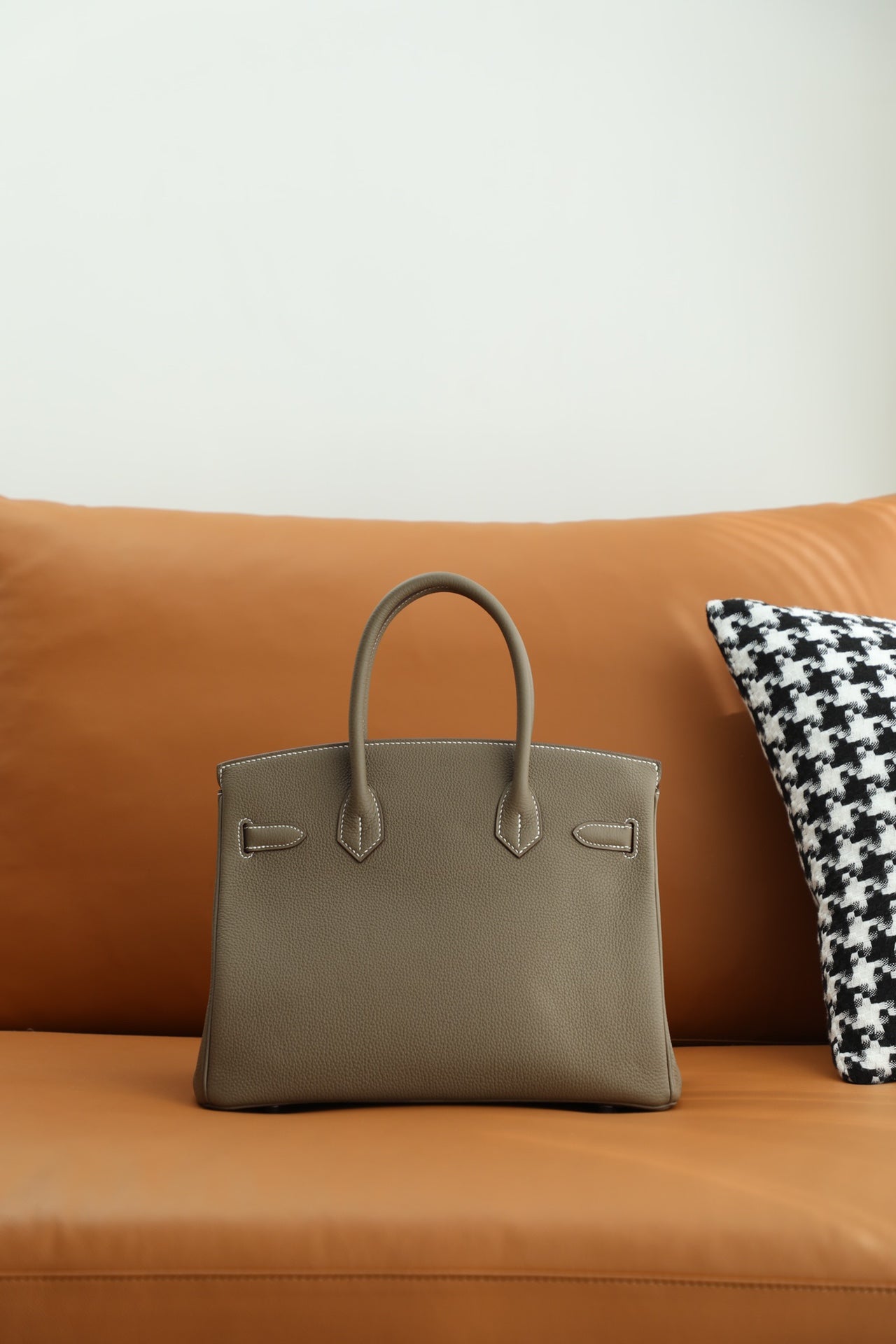 Classic Taupe Leather Top Handle Handbag with Silver Hardware - Luxury Designer Style Tote