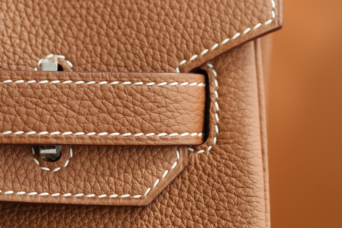 Tan Grained Leather Top Handle Satchel Handbag with Silver Padlock