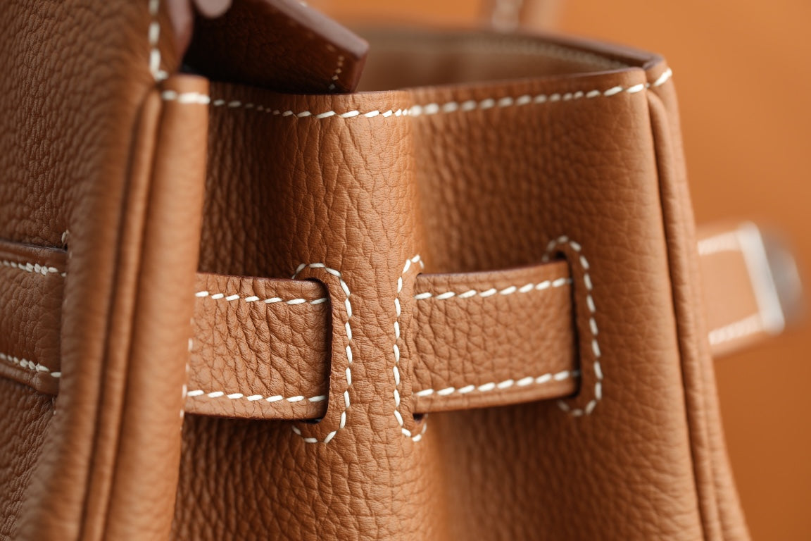 Tan Grained Leather Top Handle Satchel Handbag with Silver Padlock