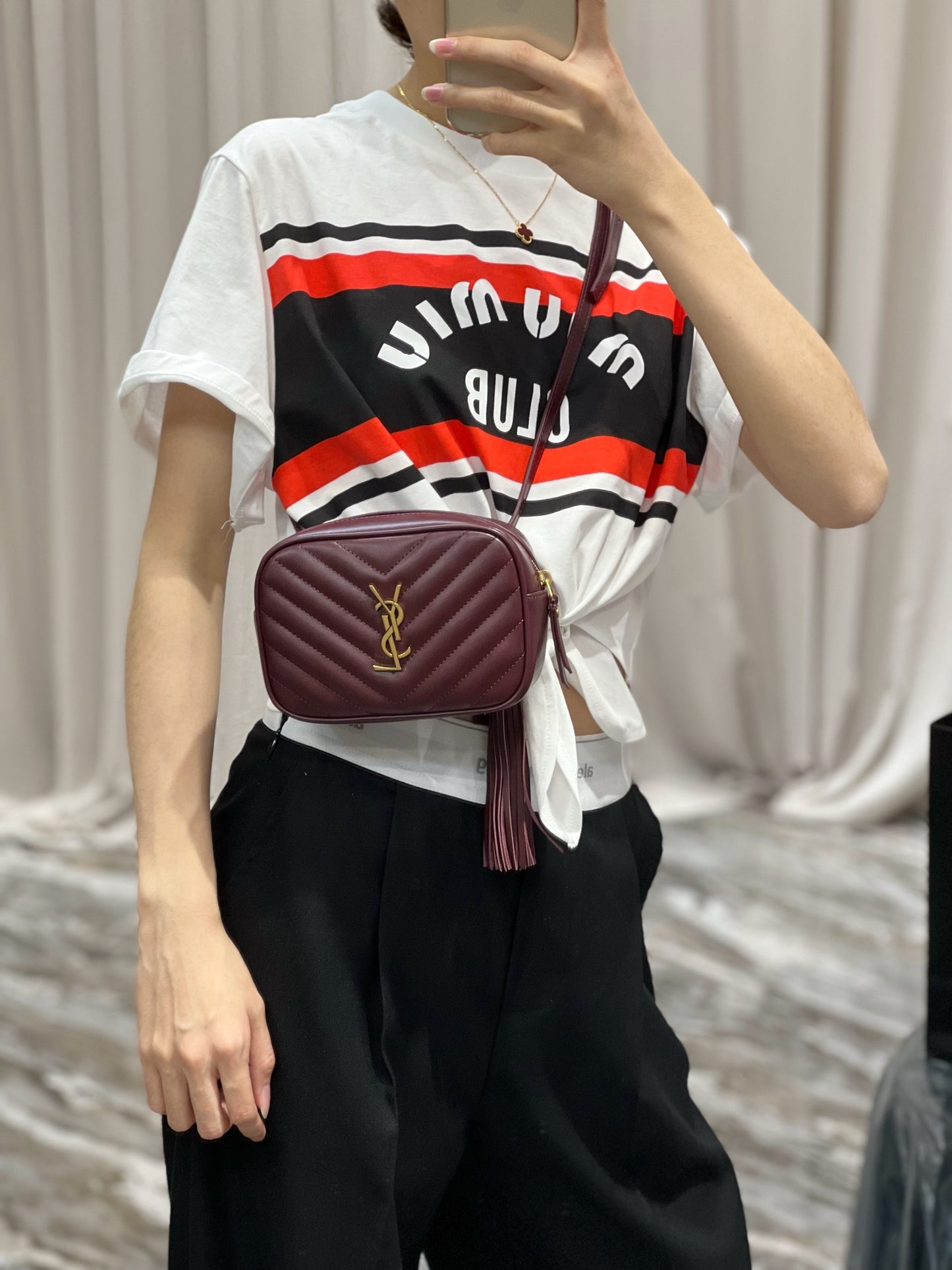 Saint Laurent Lou Quilted Leather Camera Bag in Burgundy