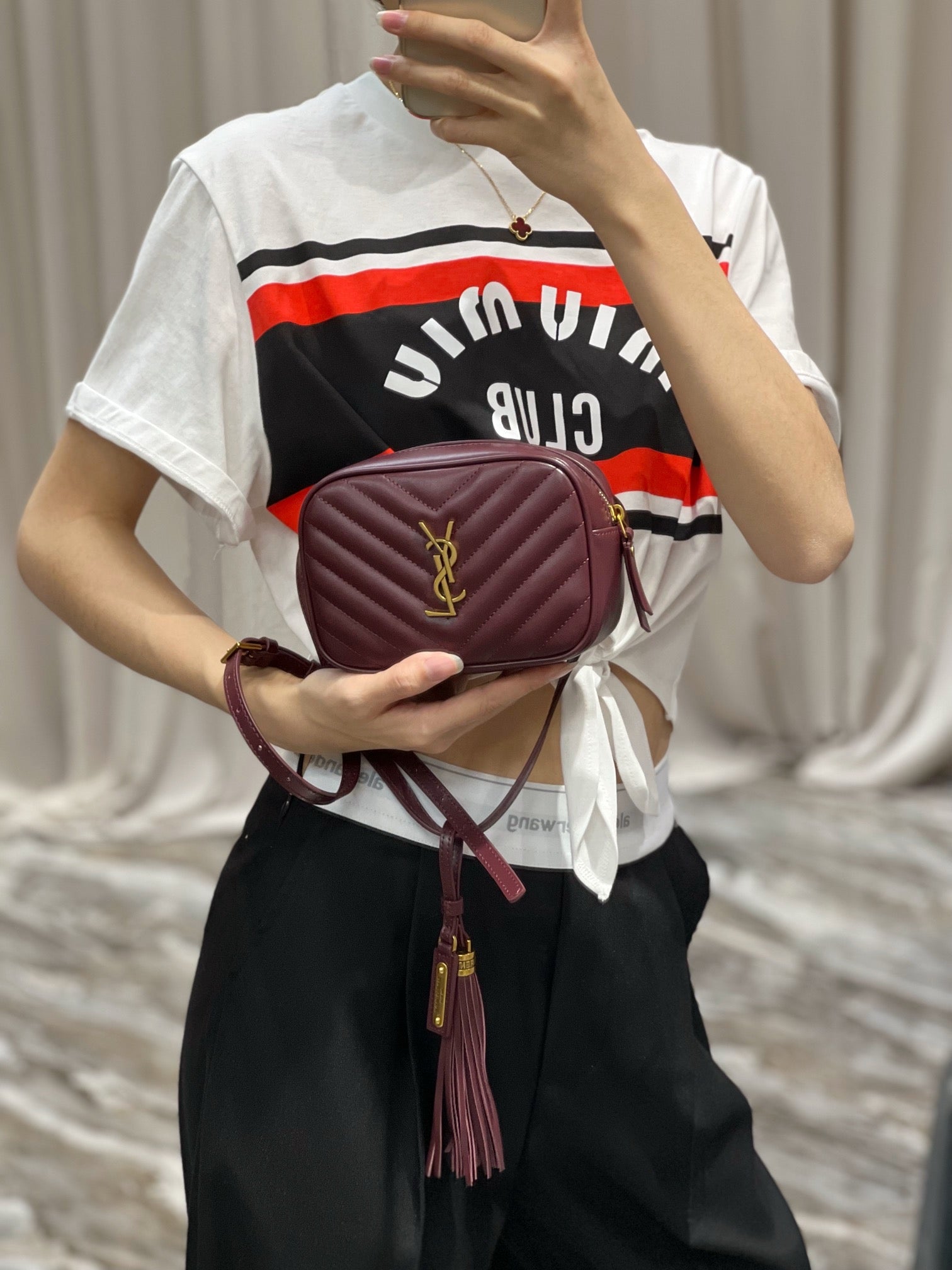 Saint Laurent Lou Quilted Leather Camera Bag in Burgundy