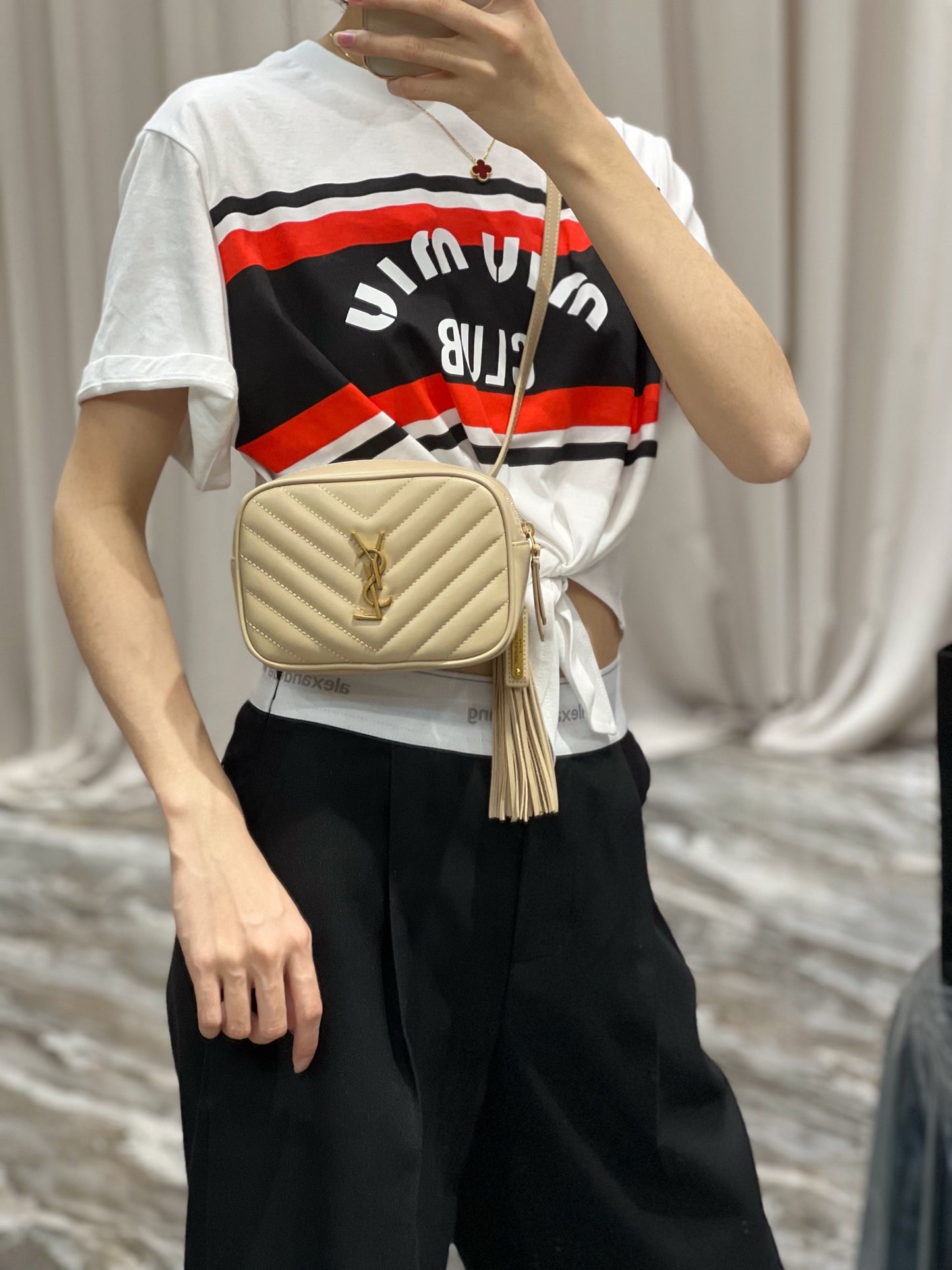 Saint Laurent Lou Mini Quilted Leather Camera Bag in Beige