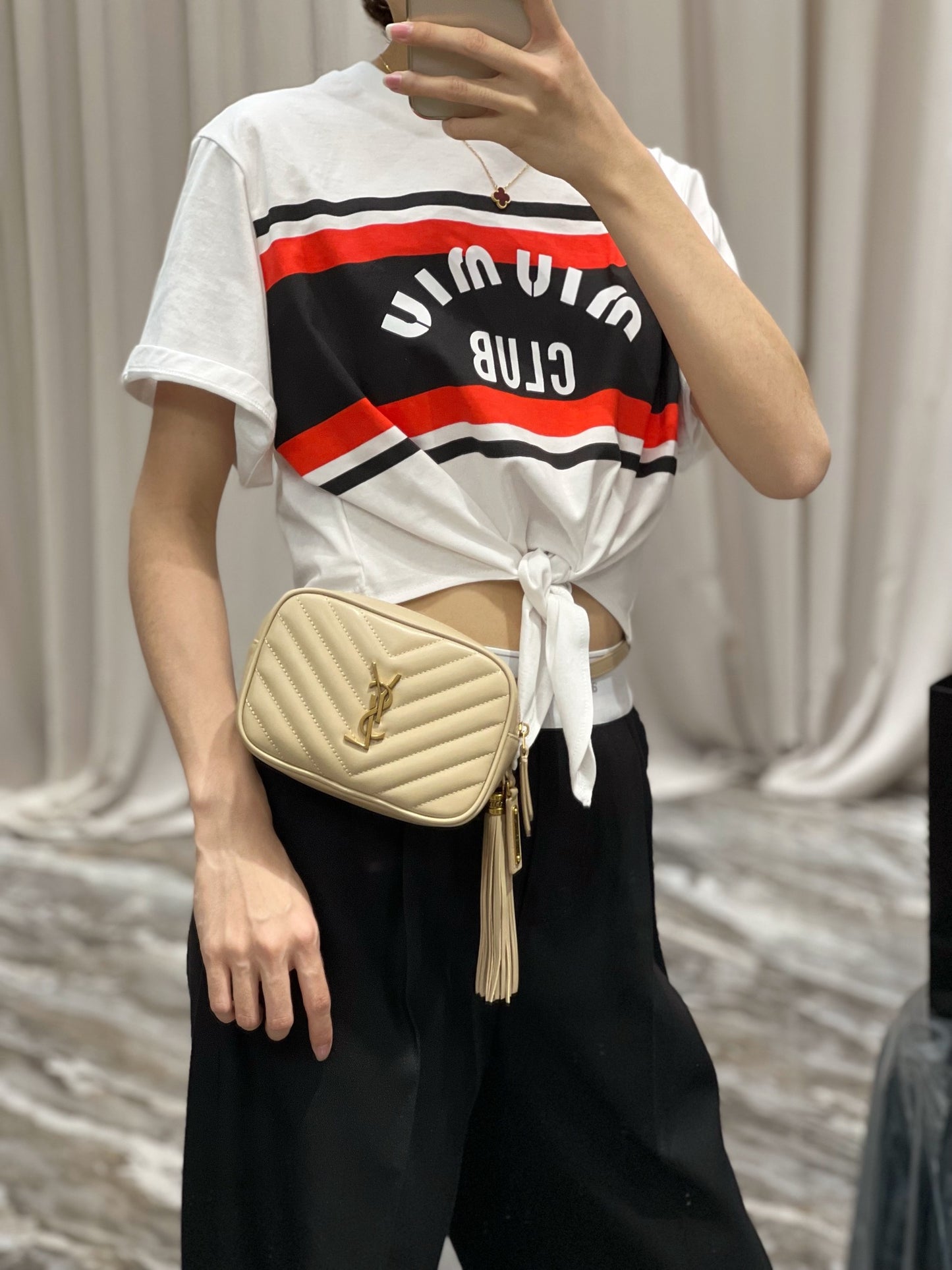 Saint Laurent Lou Mini Quilted Leather Camera Bag in Beige