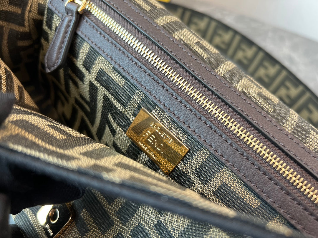 Fendi Baguette Bag FF Motif Fabric with Gold Hardware