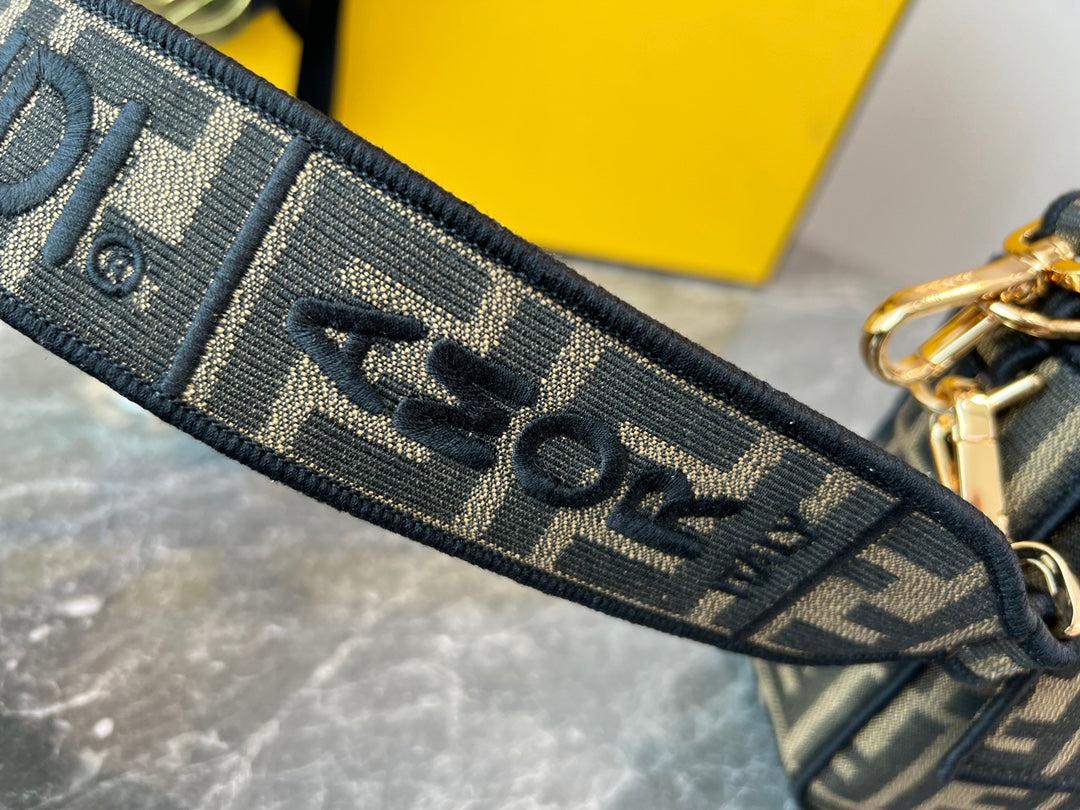 Fendi Baguette Bag FF Motif Fabric with Gold Hardware