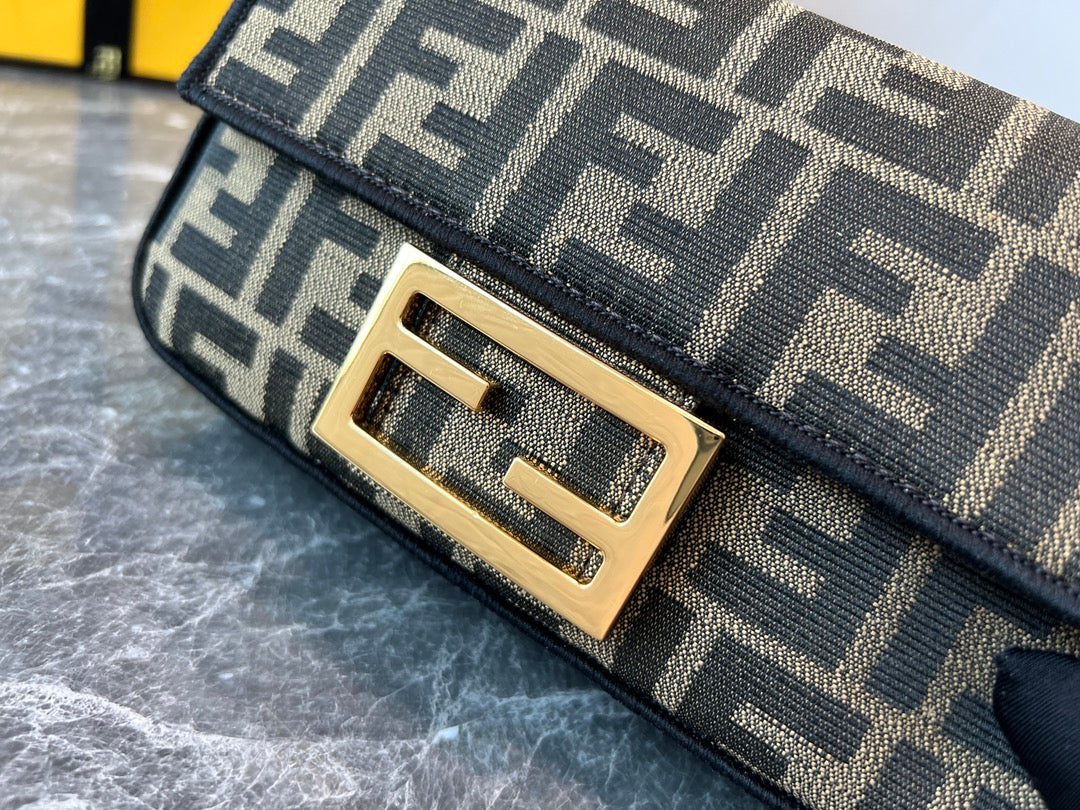 Fendi Baguette FF Motif Fabric Shoulder Bag - Brown/Tobacco