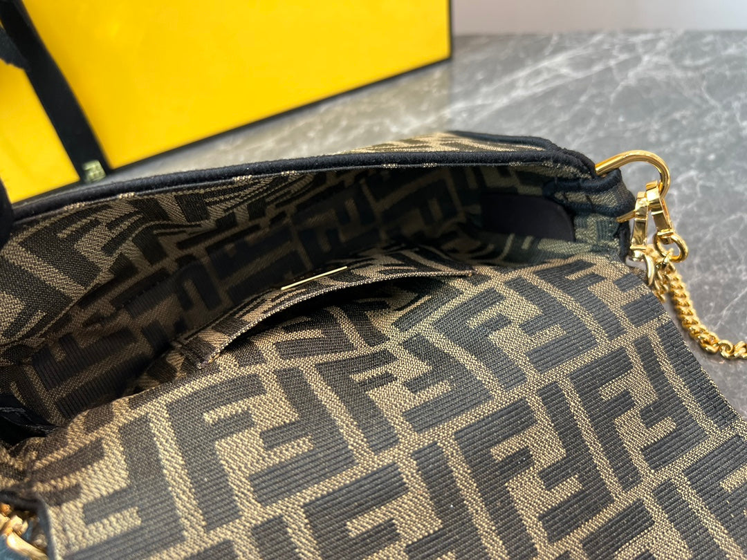 Fendi Baguette FF Motif Fabric Shoulder Bag - Brown/Tobacco
