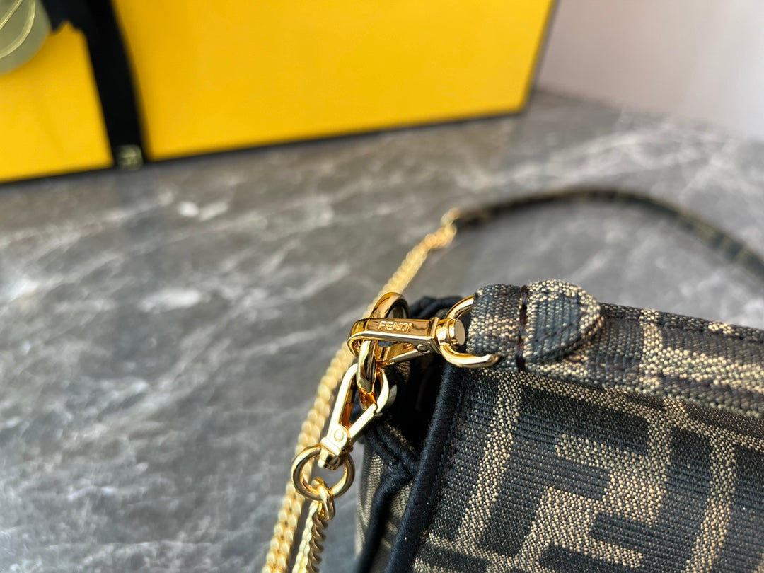 Fendi Baguette FF Motif Fabric Shoulder Bag - Brown/Tobacco