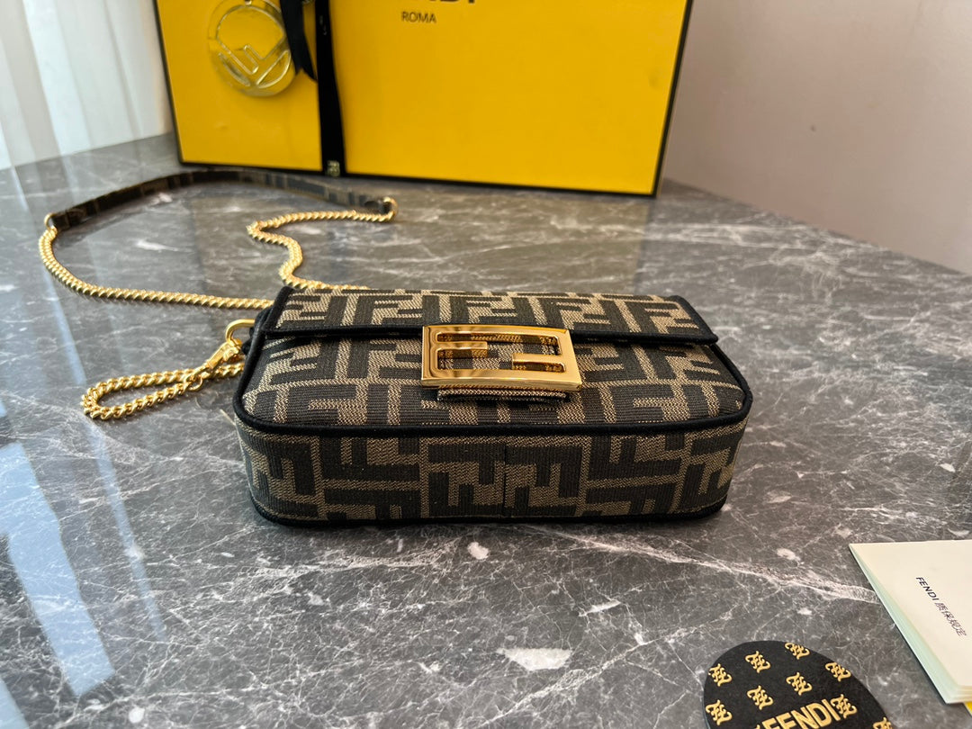 Fendi Baguette FF Motif Fabric Shoulder Bag - Brown/Tobacco