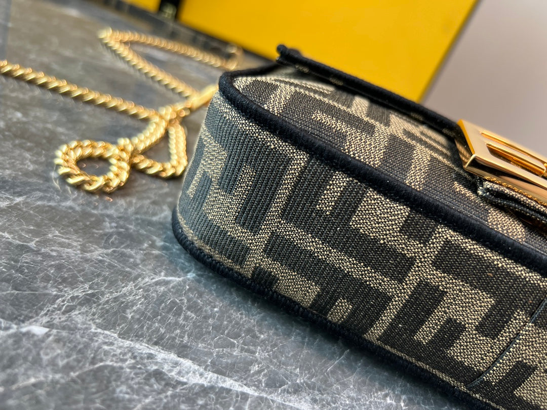 Fendi Baguette FF Motif Fabric Shoulder Bag - Brown/Tobacco