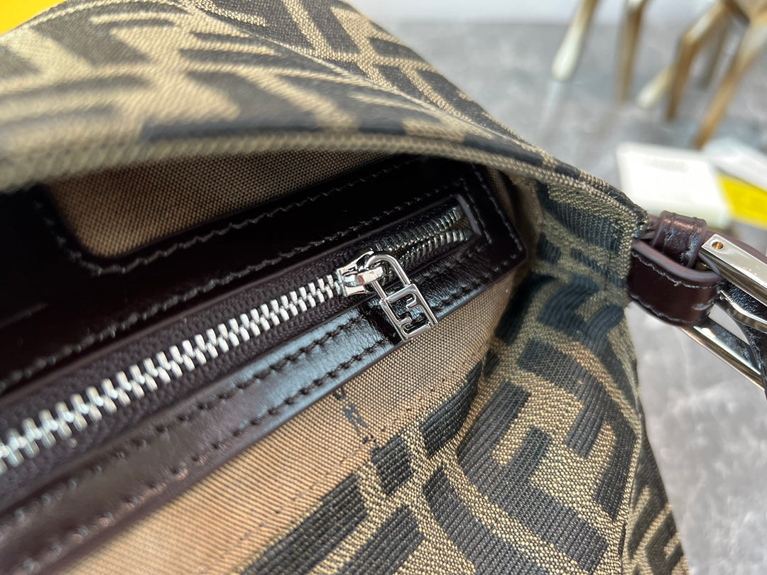Fendi FF Monogram Canvas Baguette Shoulder Bag with Silver-Tone Hardware