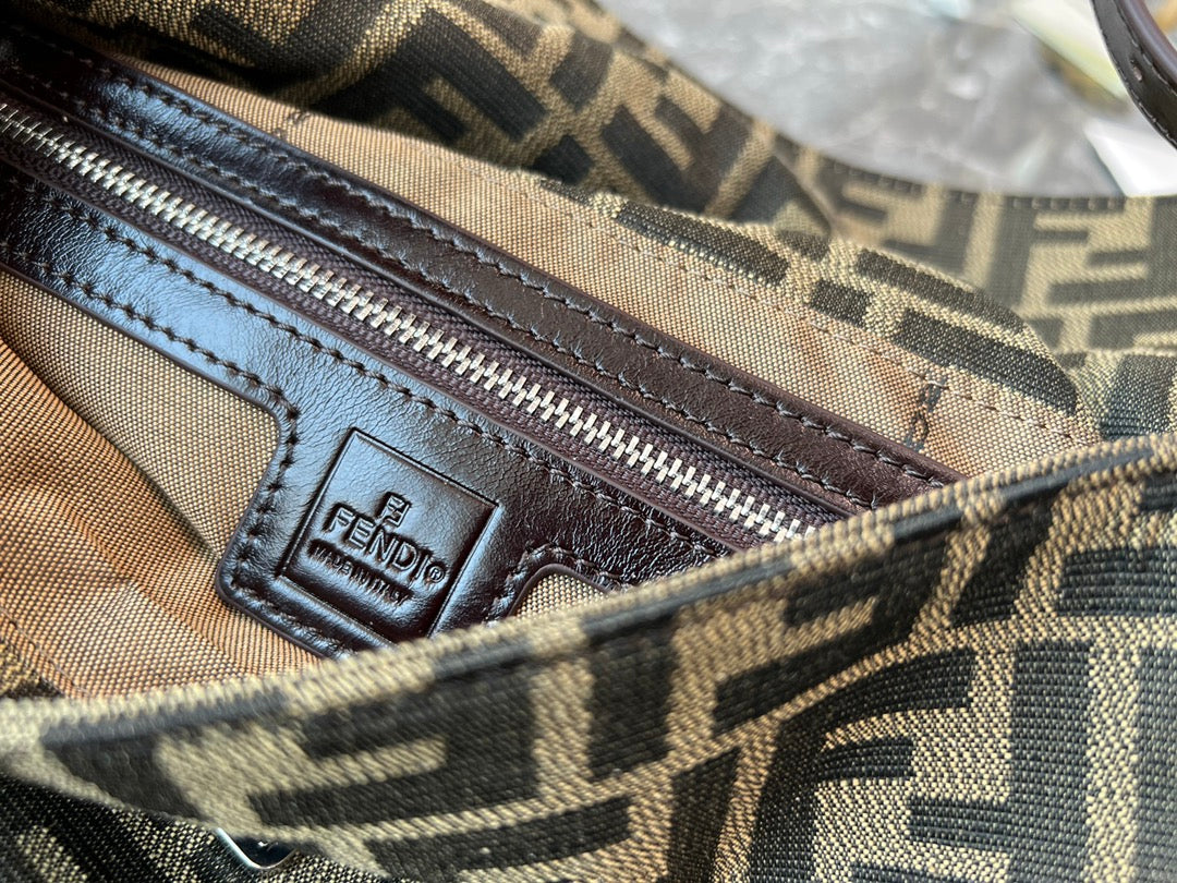 Fendi FF Monogram Canvas Baguette Shoulder Bag with Silver-Tone Hardware
