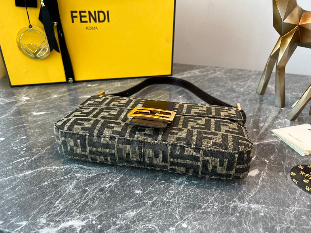 Fendi Baguette Brown Fabric FF Motif Shoulder Bag